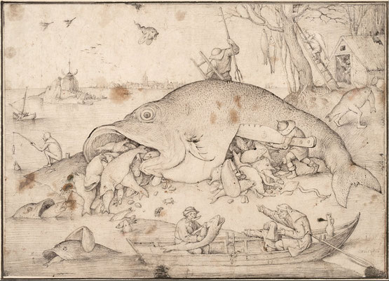 Pieter Bruegel d. Ä., Die großen Fische fressen die kleinen, 1556, Wien Albertina (wikimedia commons)