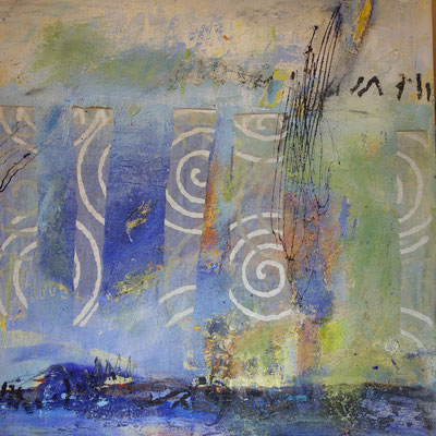 Abstrakte Landschaft, Acryl, 80x80 cm, 500 €