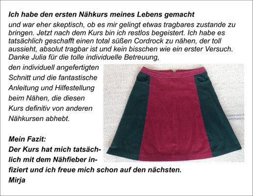 Erster Rock im Nähkurs bei Julia Starp