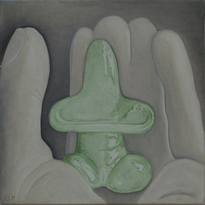 In der Hand, Öl auf Leinwand, 50x50, 1999