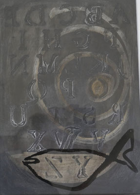 Alphabet II, 20x30 cm, Tusche, Graphit, Schellack, Caparol auf Papier, 2008