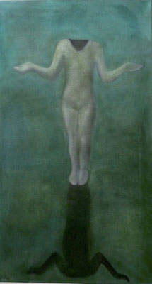 Hommage an Anthony Gormley I "Kopflos", 50x90 cm, Öl auf Leinwand, 2006