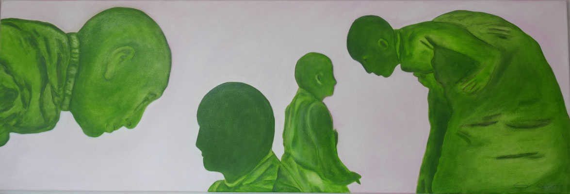 Hommage an Juan Munoz, 40x120 cm, Öl auf Leinwand