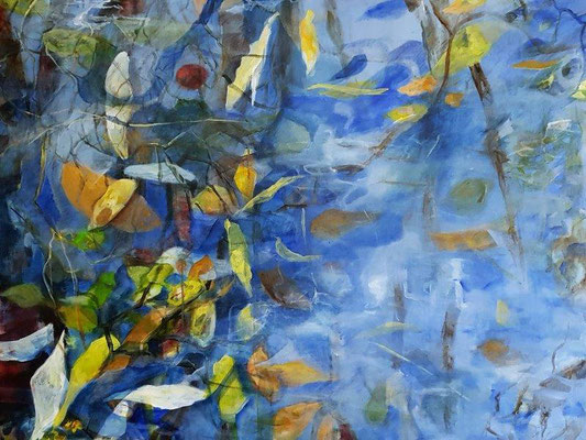 Blätter im Wasser, Acryl auf Leinwand, 120x100 cm, 2016