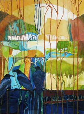 Rabenträume, 2023, 100x80 cm, Öl auf Leinwand