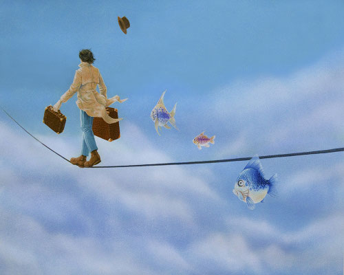 On the Rope, Watercolor on Paper, 15"x 20".