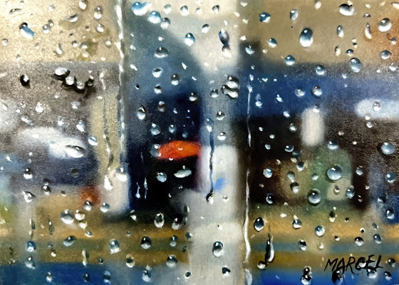 Rainy Day, Oil on Board, 5"x 7".