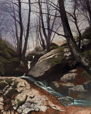 Creek, oil on board, 8"x 10". Original available.