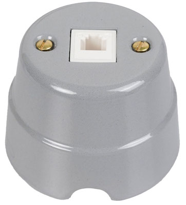 Presa dati da parete RJ12 UTP 90° categoria 3 Fanton FME84016 – supporto in ceramica Grigia serie Country, ideale per cablaggi a vista in stile vintage.