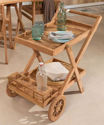 carrello #porta #vivande #legno #teak #ruote #giardino