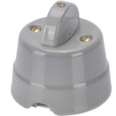 Deviatore  in ceramica Fanton FME84002 – interruttore elegante per impianti elettrici a vista in stile retrò colore grigio