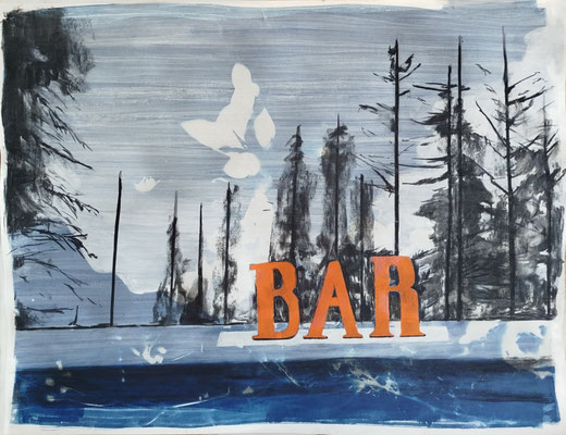BAR, technique mixte sur papier, 50 x 65 cm, 2025
