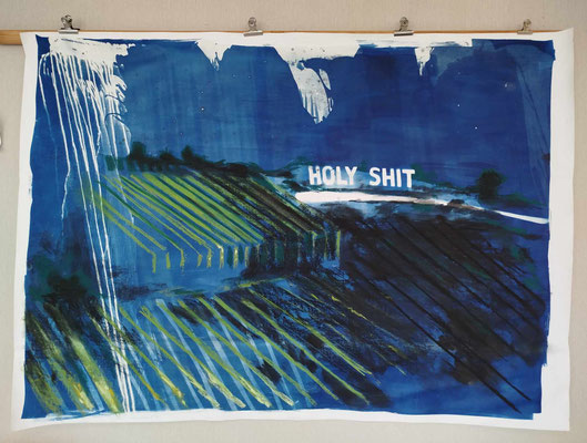 Holy Shit, technique mixte sur papier, 132.5 x 185 cm, 2025
