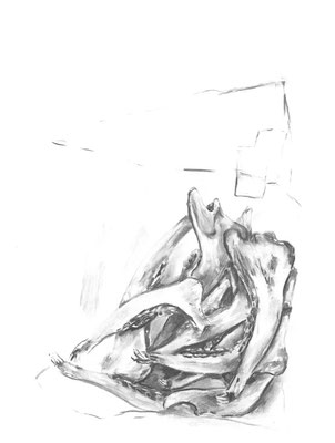Chevreuils, fusain sur papier, 30 x  40 cm, 2012