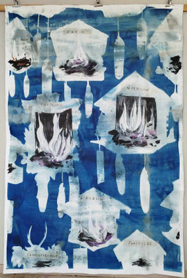 The dark hours, technique mixte sur papier, 132.5 x 199 cm, 2025