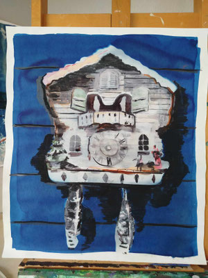 "Bonjour, aurevoir" Technique mixte sur papier, 64.5 x 74.5 cm, 2024