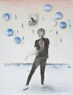 Louane, fusain et crayons sur papier, 50 x 65 cm, 2023