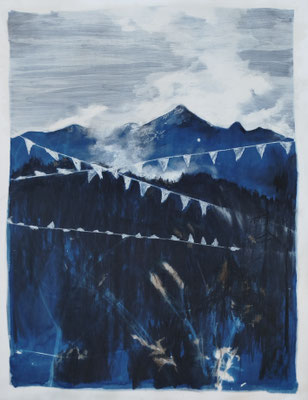 Les Contamines, technique mixte sur papier, 50 x 65 cm, 2025