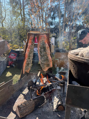 frischer Lachs wird geschmort