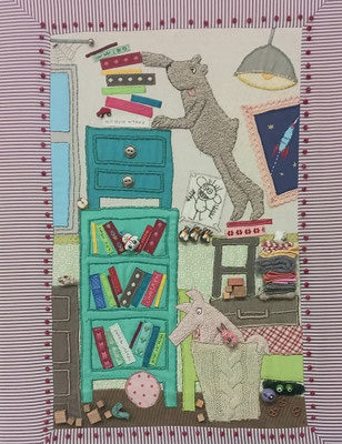 gestickte Bildkunst von Ruth Feile  aus München ...und Accessoires und Kinderbücher der gestickten Motive 