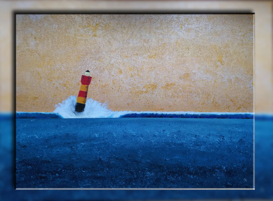 "Rot-gelber Leuchtturm I" 2018 (Acryl und Ölpastellkreide auf Leinwand, 60 x 80)
