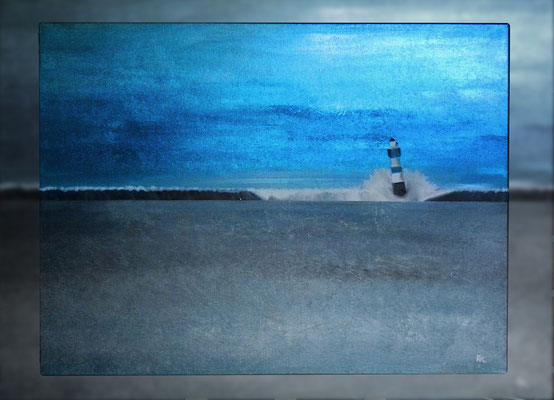 "Blauer Leuchtturm V" 2015 (Acryl und Ölpastellkreide auf Leinwand, 60 x 80)