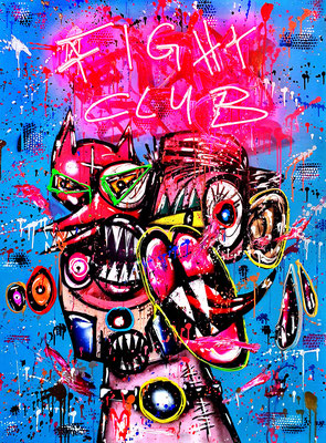 JAGDINSTINKT, 2020, mixed media and neon light on wood, 140x100x8cm 