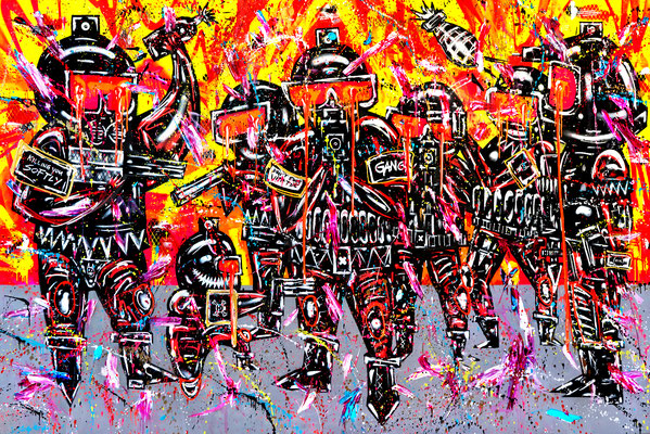 STREETFIGHTER, 2022, mixed media on canvas, 200x300cm