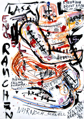   ONLY SUICIDLE MOTHERFUCKER WITH A SMILE, 2014, mixed media on paper, 42x29,7cm