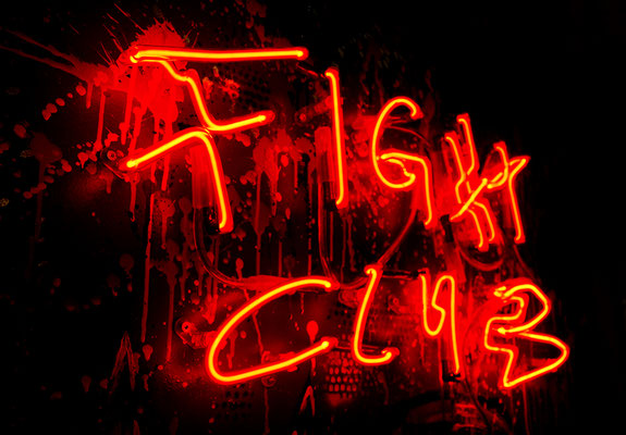 JAGDINSTINKT, 2020, mixed media and neon light on wood, 140x100x8cm (detail)