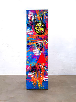 LOCKED N LOADED, 2021, mixed media on steel cabinet, 185x62x49cm