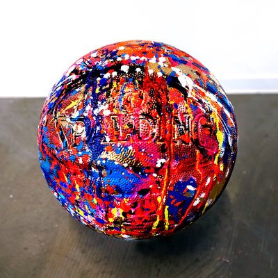 BALLIN, 2021, mixed media on spalding basketball, 25x25cm