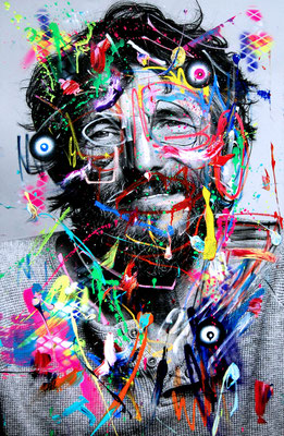 MARC JUNG X MARCO FISCHER //  Hans Söllner STEIGEN SIE BITTE AUS, 2017, mixed media on canvas, 115x75cm