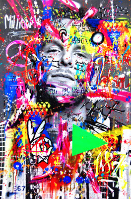 MARC JUNG X MARCO FISCHER // BONEZ MC 187 STRASSENBANDE BONEZ THUG & HARMONY, 2019, mixed media on canvas, 115x75cm