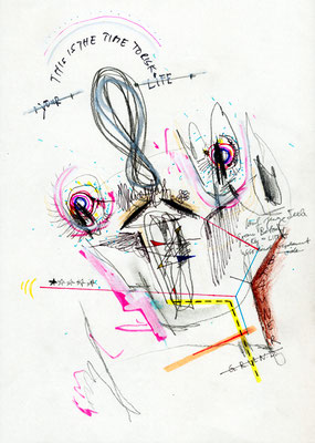   JUHU BAUMEISTER IST TOT AUF ZU OBI, 2012, mixed media on paper, 29,7x21cm