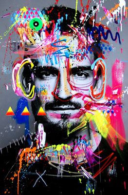 MARC JUNG X MARCO FISCHER // MATS HUMMELS AUSSENRISTGOTT, 2019, mixed media on canvas, 115x75cm