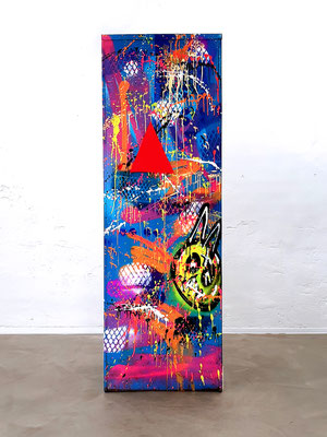 LOCKED N LOADED, 2021, mixed media on steel cabinet, 185x62x49cm