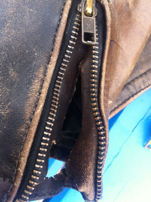 Riss Ärmel vor Lederreparatur