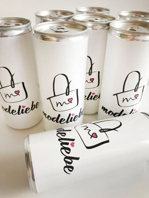 Proseccodosen mit Logo für Boutique in Ratingen 