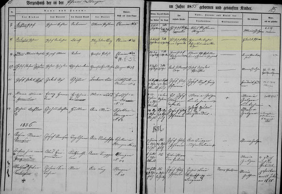 Geburtsregister Wangen, 1855