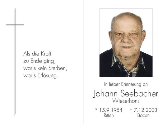 10.42.6 Johann Seebacher, "Wieserhons", +7.12.2023 Bozen