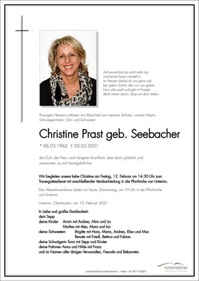 zu 10.46.3 Christine Prast geb. Seebacher +03.02.2021