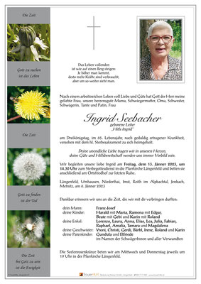 Ingrid Seebacher +06.01.2023, Schwiegertochter von 9.36.3 JOHANN