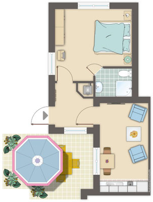 Ferienwohnungen Wiesenblick Warnow, Ferienwohnung Schlüsselblume Warnow, Grundriss der Fewo 