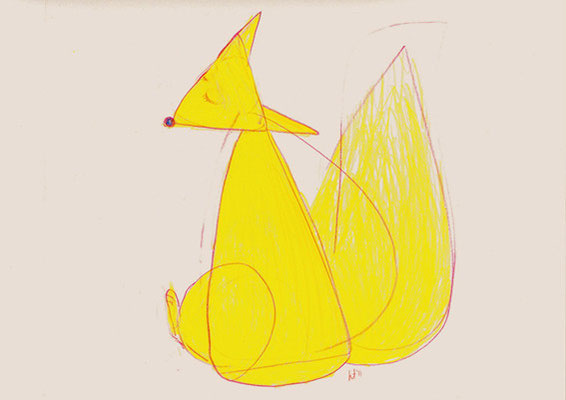 Why am I Born a Fox?　あたいどうしてキツネに生まれたんだろ　349 mm x 267 mm　color pencils　2011 Ⓒ Hanae Tanazawa