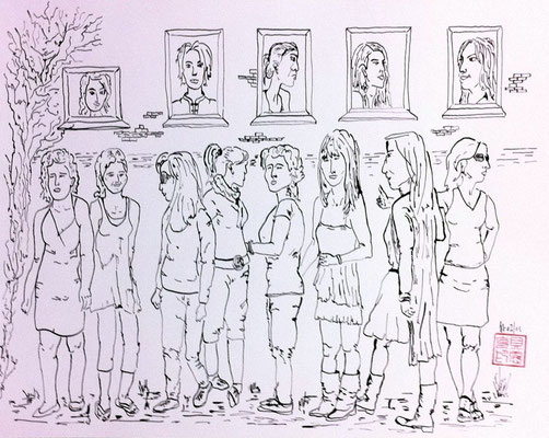 Freundinnen, 2011, Tusche auf Papier 50 x 40 