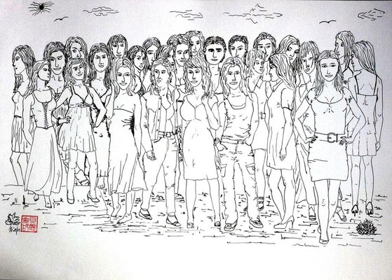 Freundinnen, 2011, Tusche auf Papier 50 x 40, verkauft