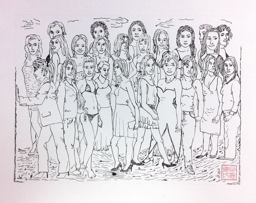 Freundinnen, 2011, Tusche auf Papier 60 x 50 