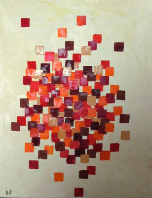 Cubes dunkelrot  -  2009, Öl auf Leinwand 70 x 90
