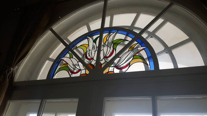 Kunstverglasung Fenster AHA Seniorenresidenz Draupark Villach Mosser Franz Heili